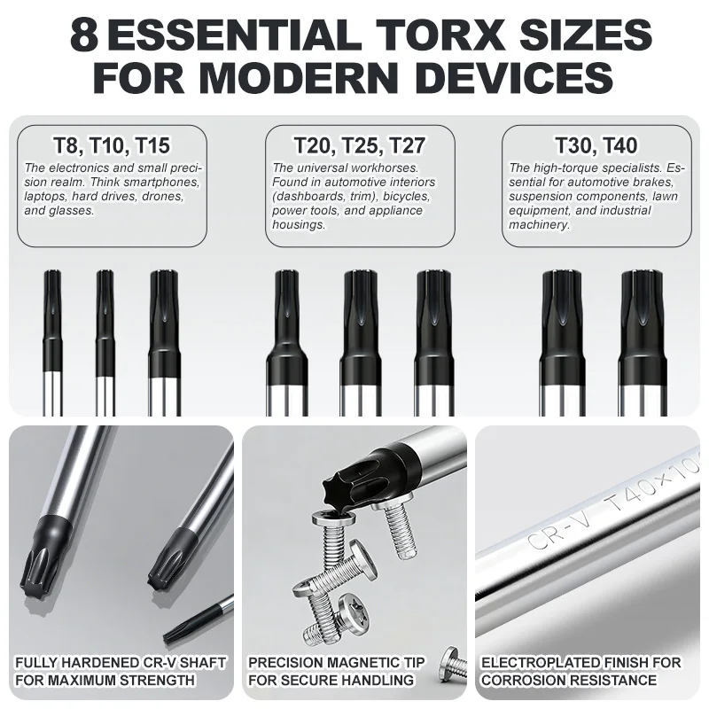 1pcs Magnetic Torx Screwdriver Precision T8 T10 T15 T20 T25 T27 T30 T40 Torx Security Controller Repair Hand Tool Kit