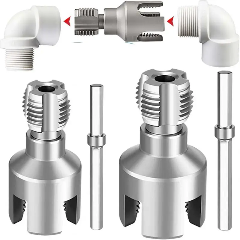 Pipe Thread Cutting Tool Integrated Internal & External Pipe Threading Tool Electric Drill Compatible PVC Pipe Threader Kit