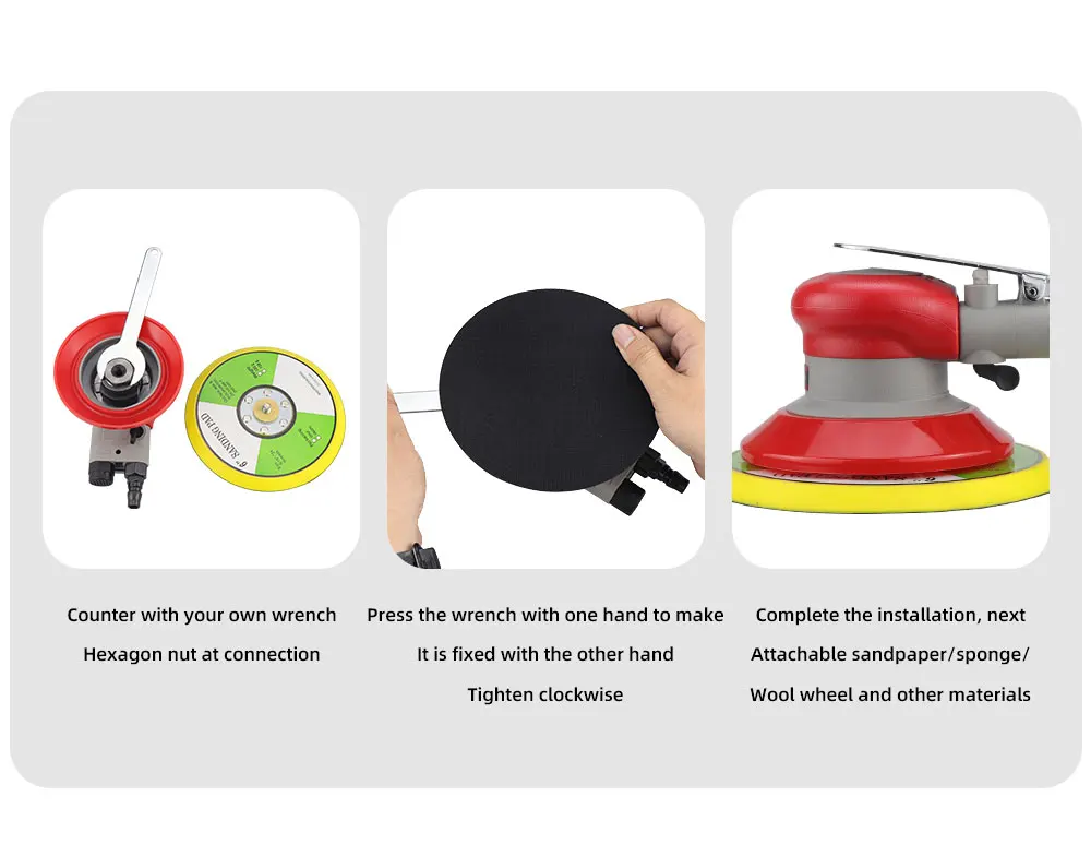 HIFESON 5/6 inch Pneumatic Air Orbital Sander 125/150mm Air Sanding Machine Polisher Air Tool Car Woodworking Metal Polishing