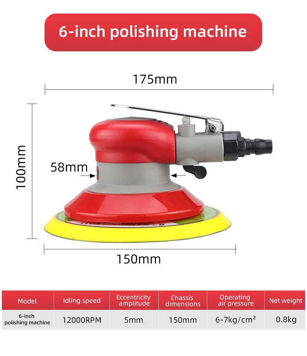 HIFESON 5/6 inch Pneumatic Air Orbital Sander 125/150mm Air Sanding Machine Polisher Air Tool Car Woodworking Metal Polishing