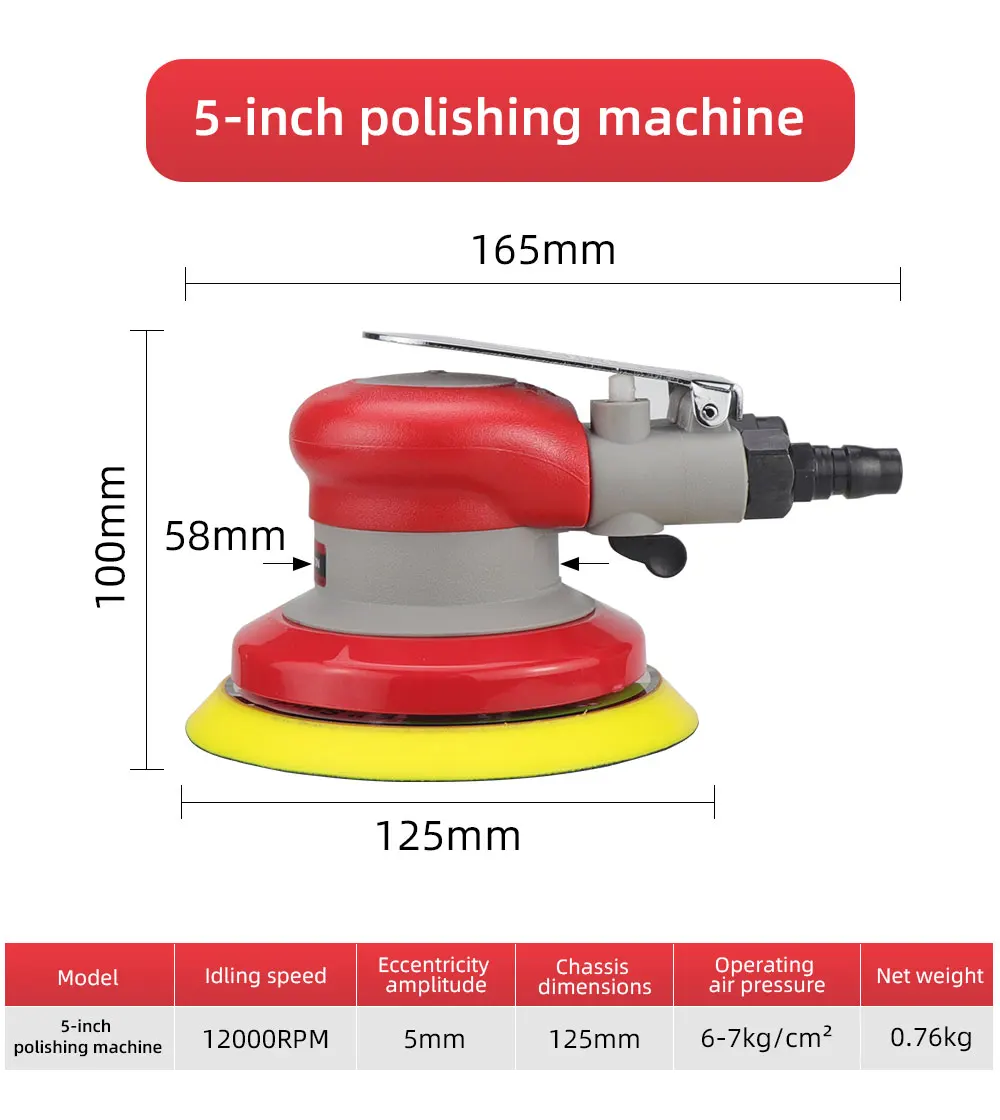 HIFESON 5/6 inch Pneumatic Air Orbital Sander 125/150mm Air Sanding Machine Polisher Air Tool Car Woodworking Metal Polishing