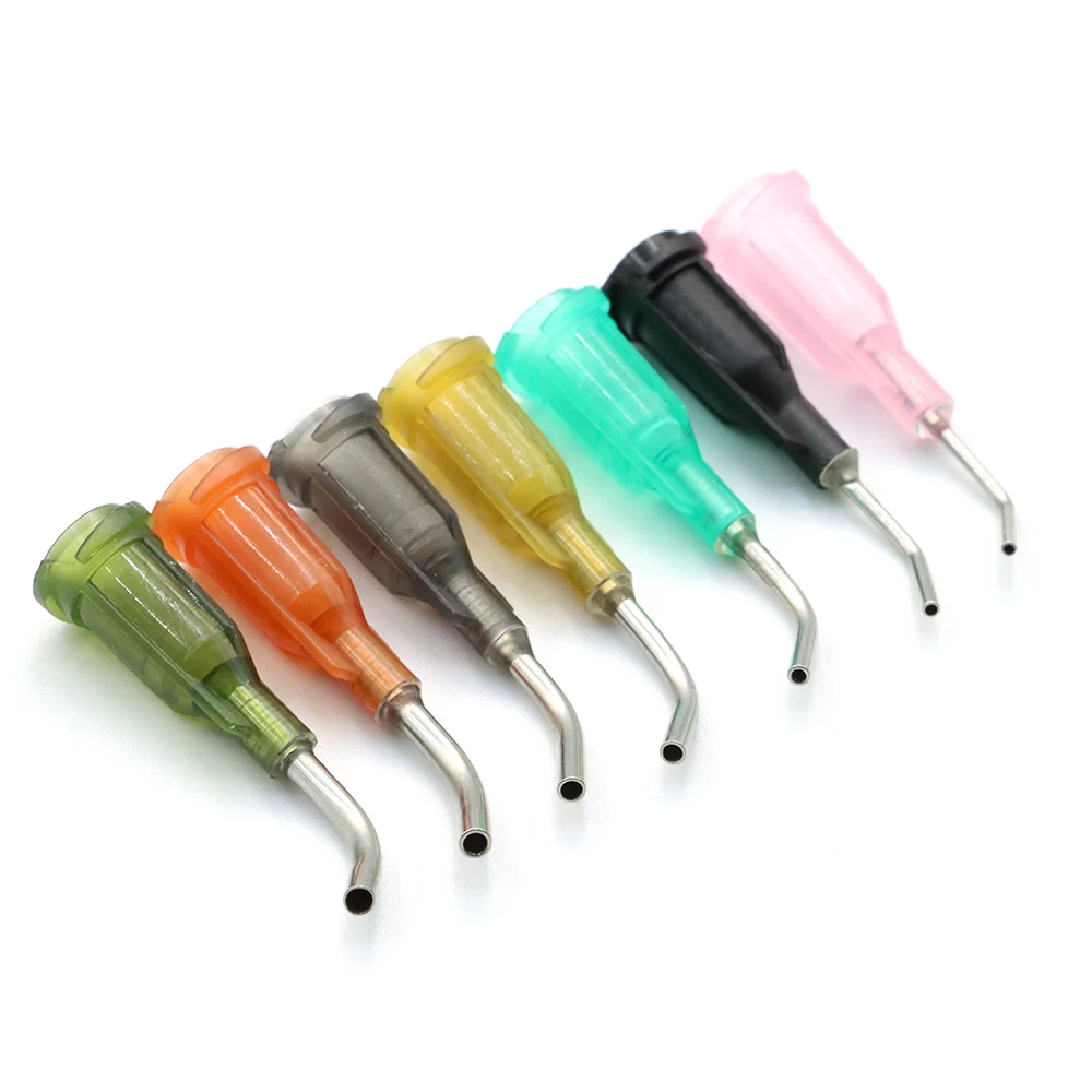 20pcs 13mm Elbow Dispensing Machine Injection Needle 14G-27G Stainless Steel Dispensing Needle Spiral Mouth Nozzle Glue Needle