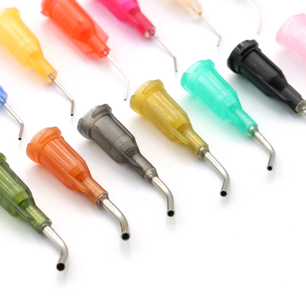 20pcs 13mm Elbow Dispensing Machine Injection Needle 14G-27G Stainless Steel Dispensing Needle Spiral Mouth Nozzle Glue Needle