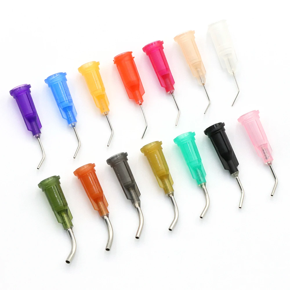 20pcs 13mm Elbow Dispensing Machine Injection Needle 14G-27G Stainless Steel Dispensing Needle Spiral Mouth Nozzle Glue Needle