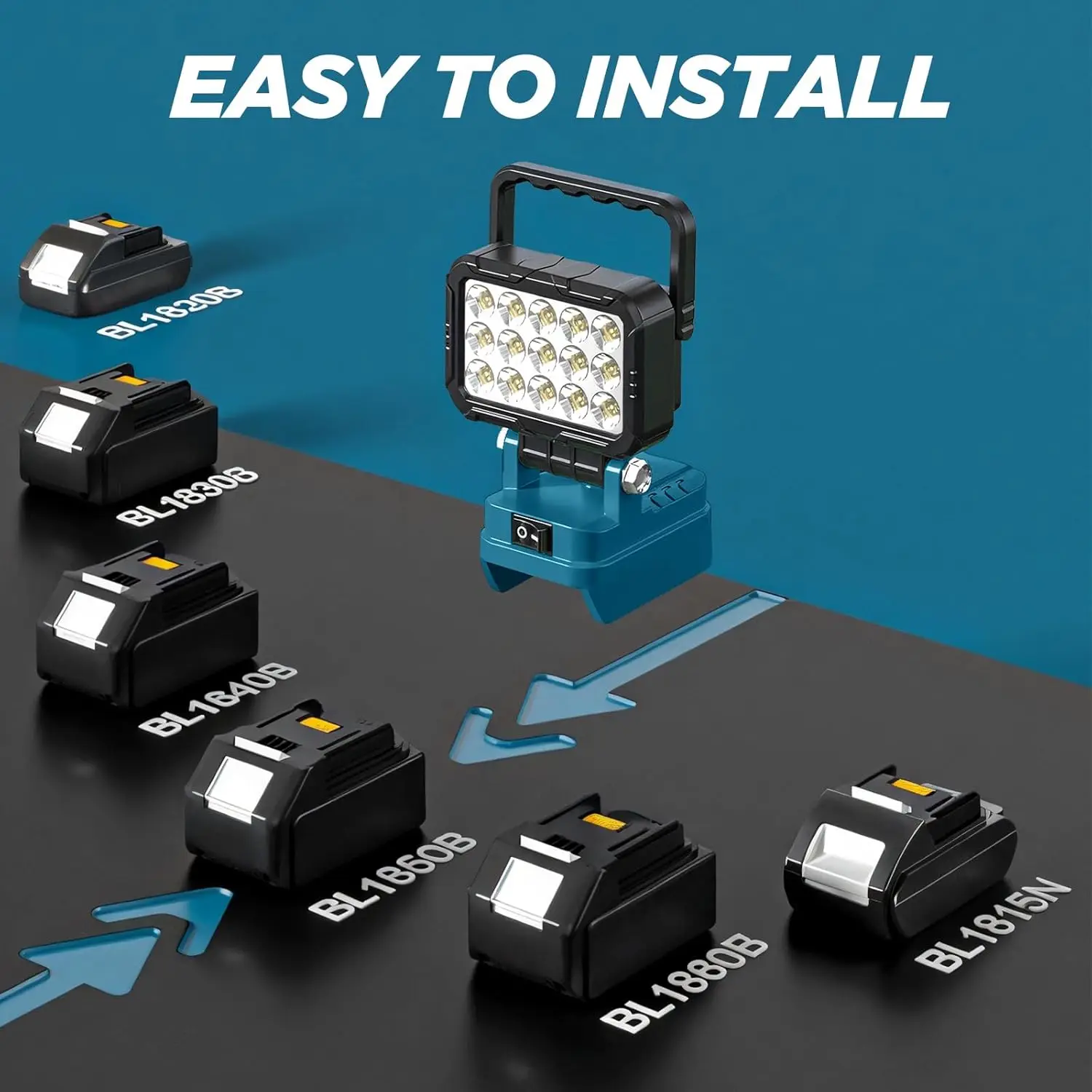 LED Work Light Spotlight with 2 USB Charging Port for Makita 18V Li-ion Battery Electric Torch Light for Camping Outdoor