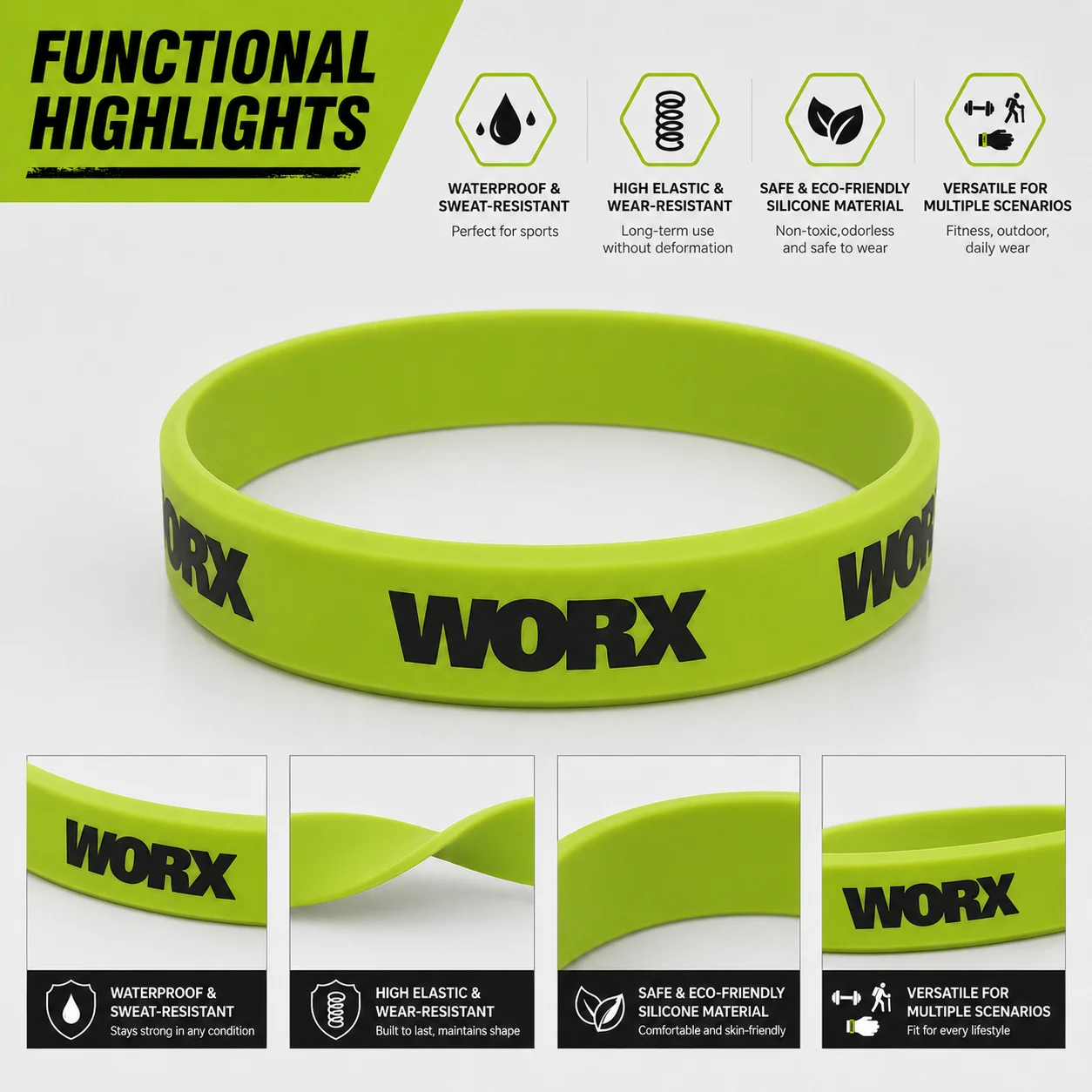 WORX sports wristband tool decoration couple basketball sports wristband fitness rubber wristband