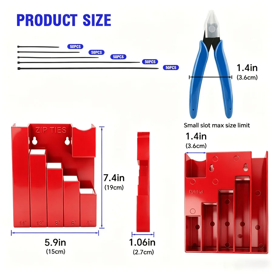 6-Grid Wall Mount Cable Tie Organizer 1Pc, Multipurpose Storage Rack for Garage Shed Workshop Tool Cart Shelf