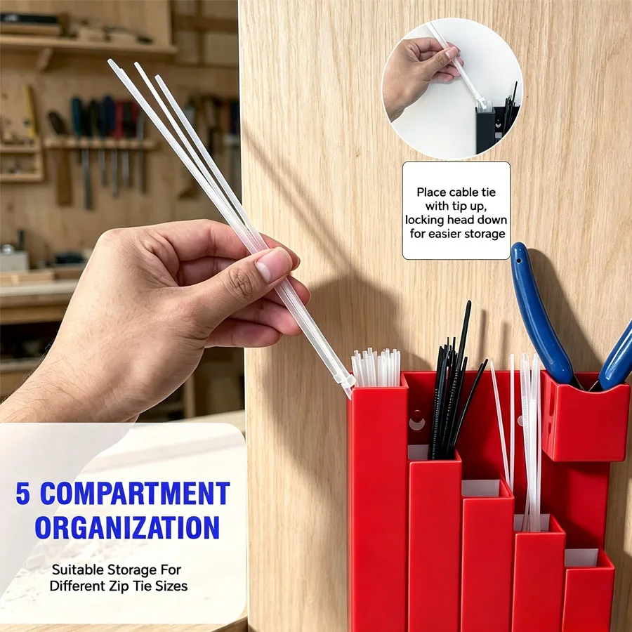 6-Grid Wall Mount Cable Tie Organizer 1Pc, Multipurpose Storage Rack for Garage Shed Workshop Tool Cart Shelf