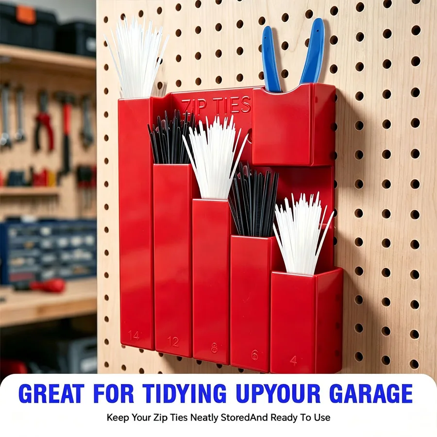 6-Grid Wall Mount Cable Tie Organizer 1Pc, Multipurpose Storage Rack for Garage Shed Workshop Tool Cart Shelf