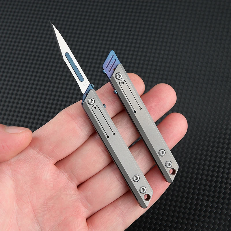Mini Titanium Alloy Scalpel Utility Cutter, Portable EDC Replaceable Surgical Blade Keychain Knife For Unboxing DIY Craft Carvin