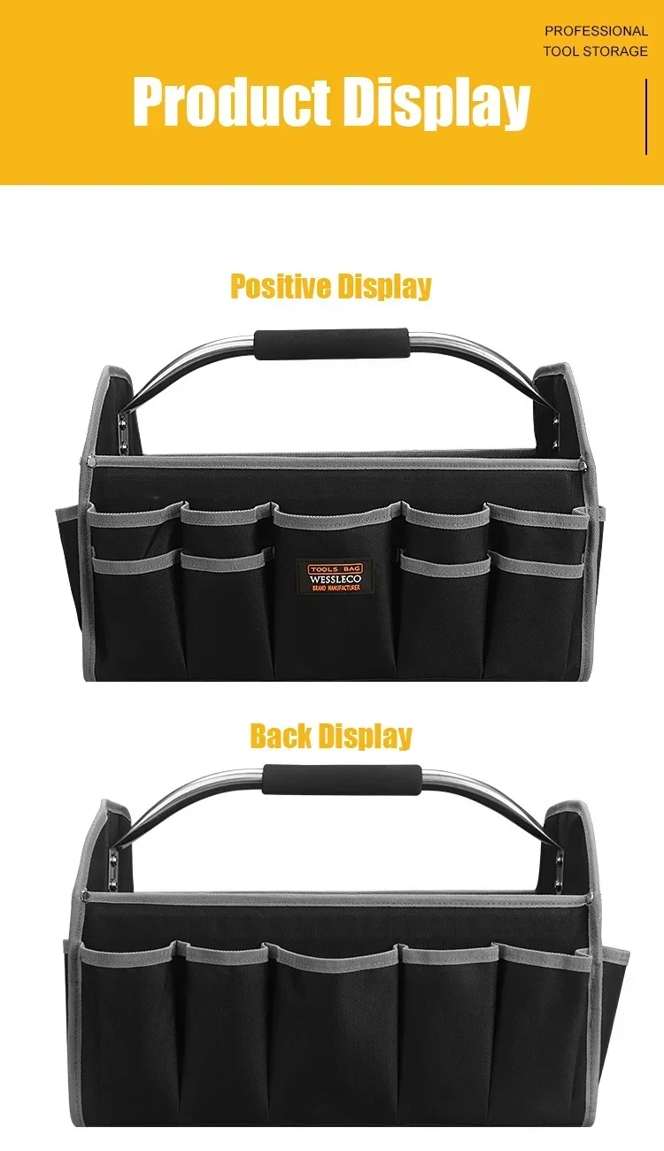 1680D Oxford Cloth Tool Bag Iron Tube Multifunctional Electrician Tools Storage Large Capacity Woodworking Handbag Toolbag