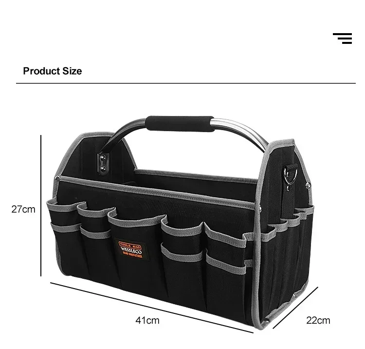1680D Oxford Cloth Tool Bag Iron Tube Multifunctional Electrician Tools Storage Large Capacity Woodworking Handbag Toolbag