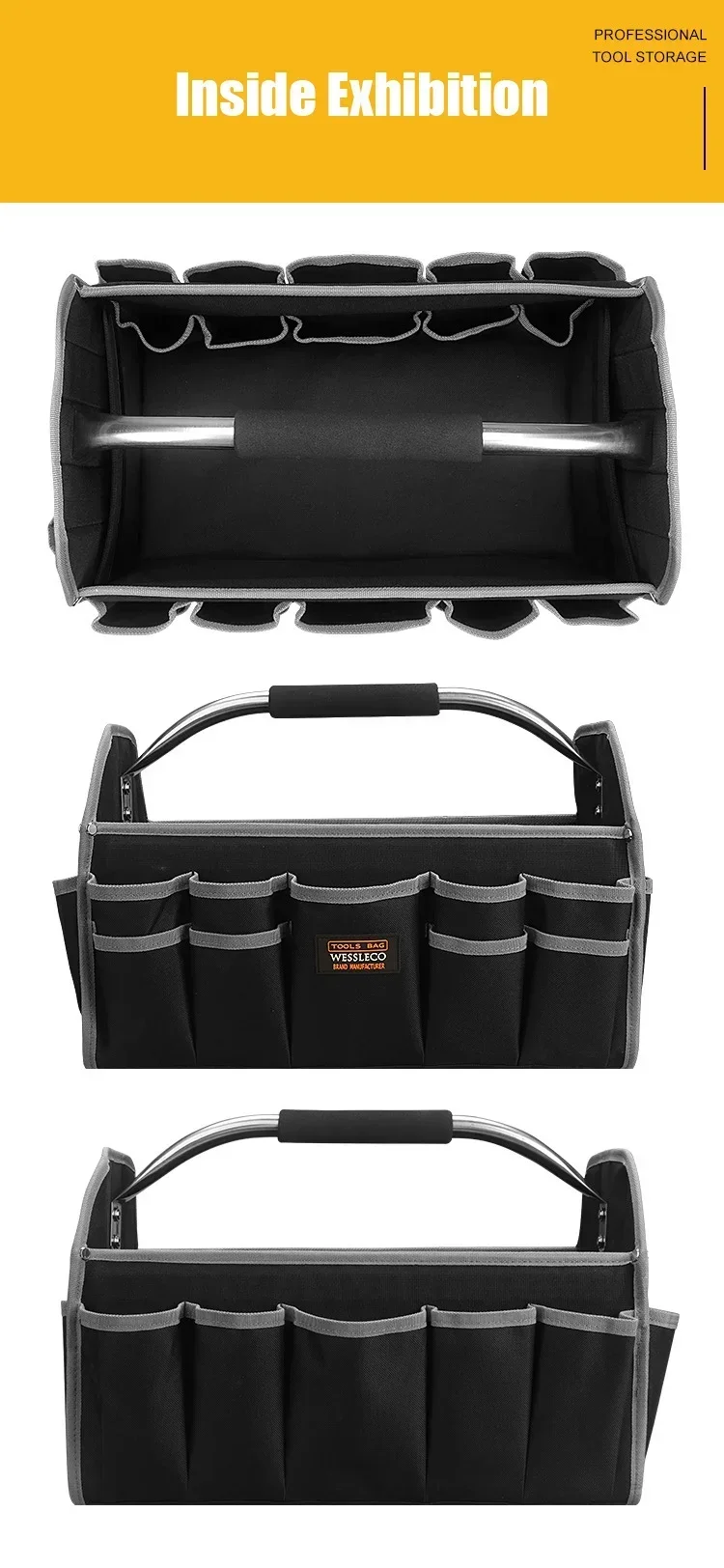 1680D Oxford Cloth Tool Bag Iron Tube Multifunctional Electrician Tools Storage Large Capacity Woodworking Handbag Toolbag