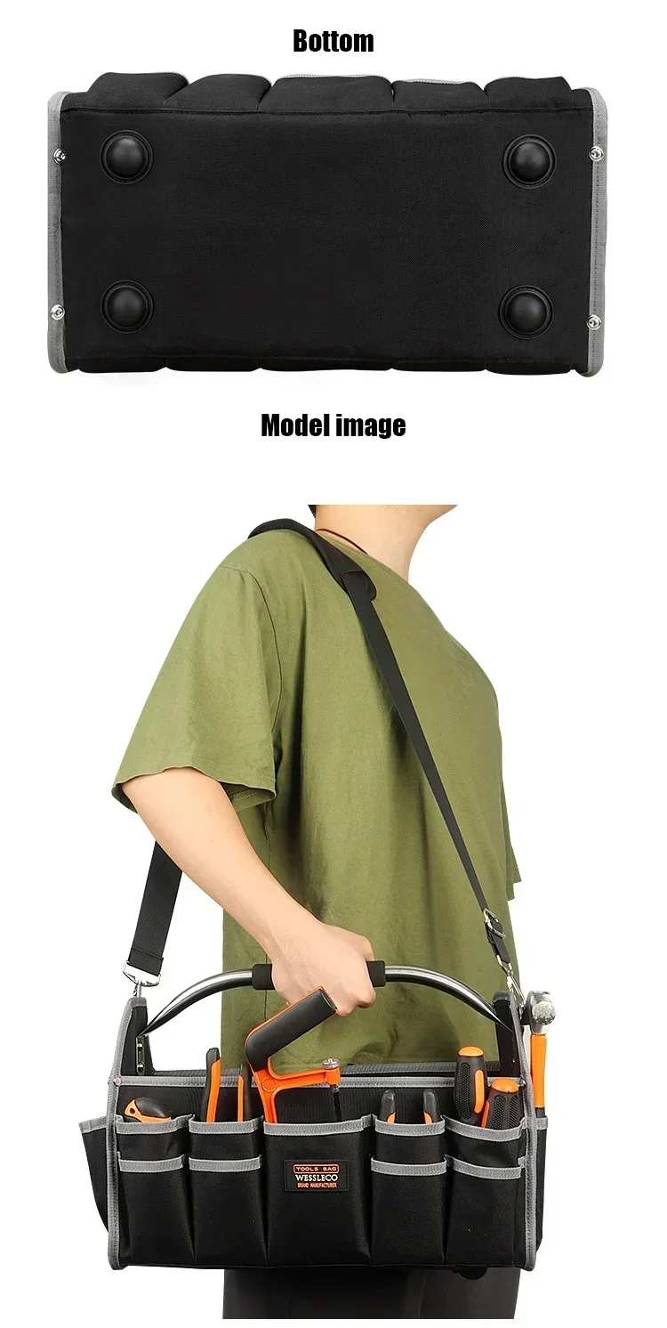 1680D Oxford Cloth Tool Bag Iron Tube Multifunctional Electrician Tools Storage Large Capacity Woodworking Handbag Toolbag