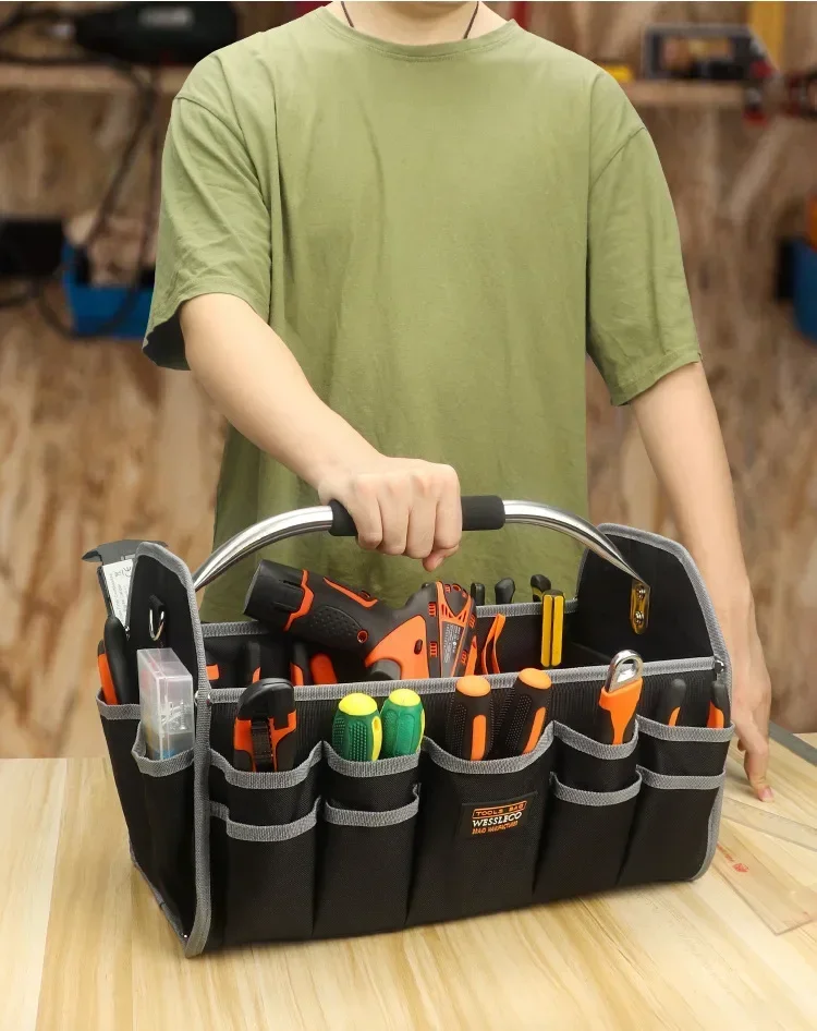1680D Oxford Cloth Tool Bag Iron Tube Multifunctional Electrician Tools Storage Large Capacity Woodworking Handbag Toolbag