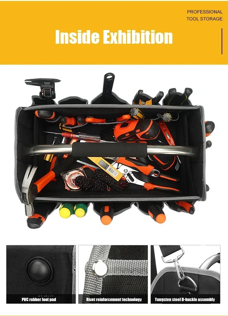 1680D Oxford Cloth Tool Bag Iron Tube Multifunctional Electrician Tools Storage Large Capacity Woodworking Handbag Toolbag