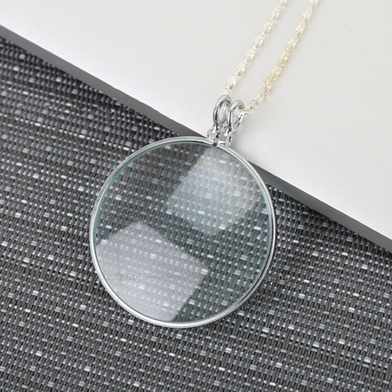 6X Magnifying Glass Reading Glasses Pendant Jewelry Optical Magnifier with Chain Necklace Neckglasses Portable Monocle Gift