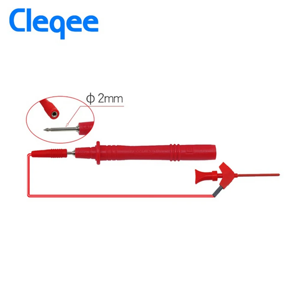 Cleqee P1511B 2PCS SMD IC Test Hook Clip Test Probe Internal Spring Silicone Cable 26AWG with 2mm Socket for Multimeter 20V/5A