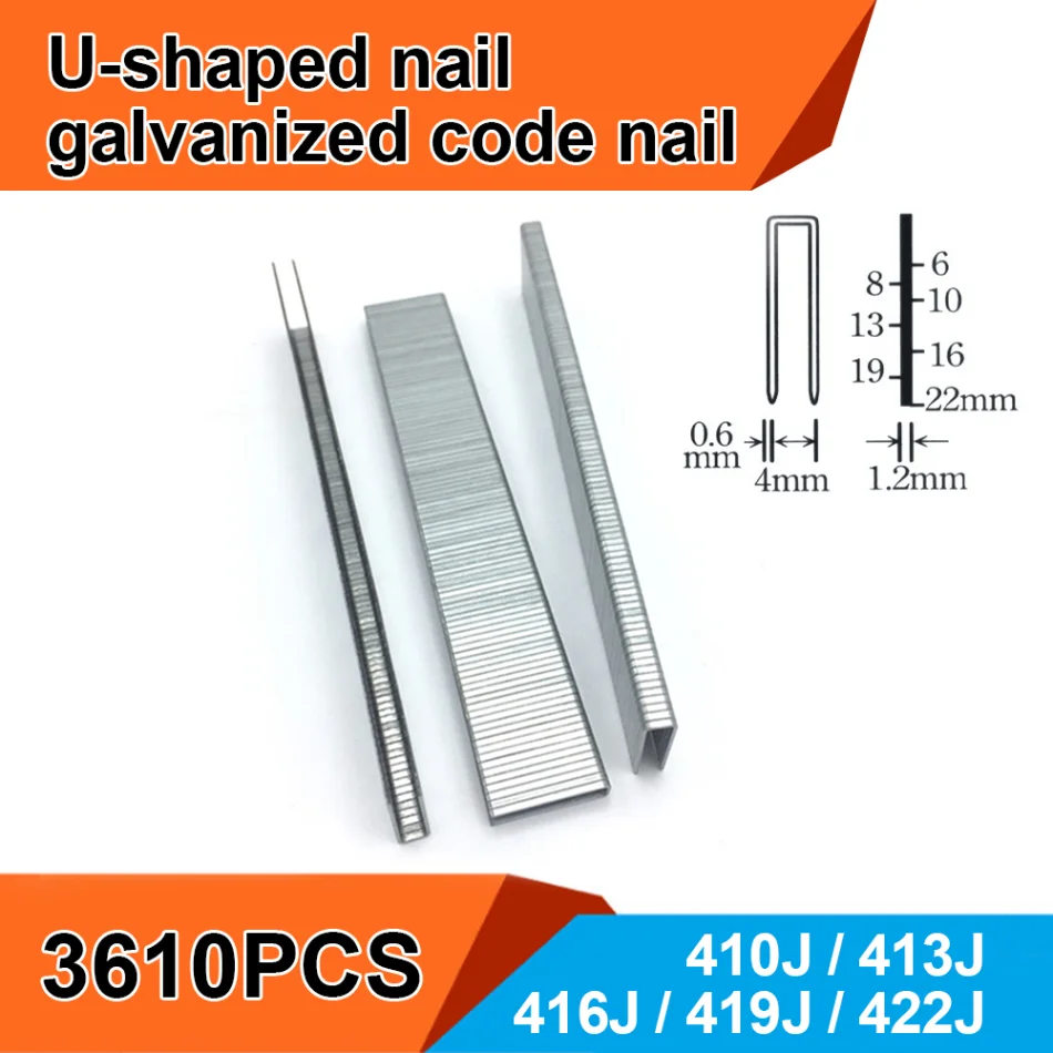 3610Pcs 410J 413J 416J 419J 422J Staple Framing Tacker U Shaped Nail For Electric Stapler Gun Furniture Cabinet Woodworking