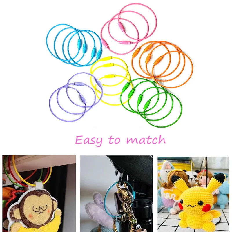10pcs Candy Colored Handmade DIY Production of Steel Wire Rope Keyrings, Multi-Color Accessories, Circular Rings Buckles