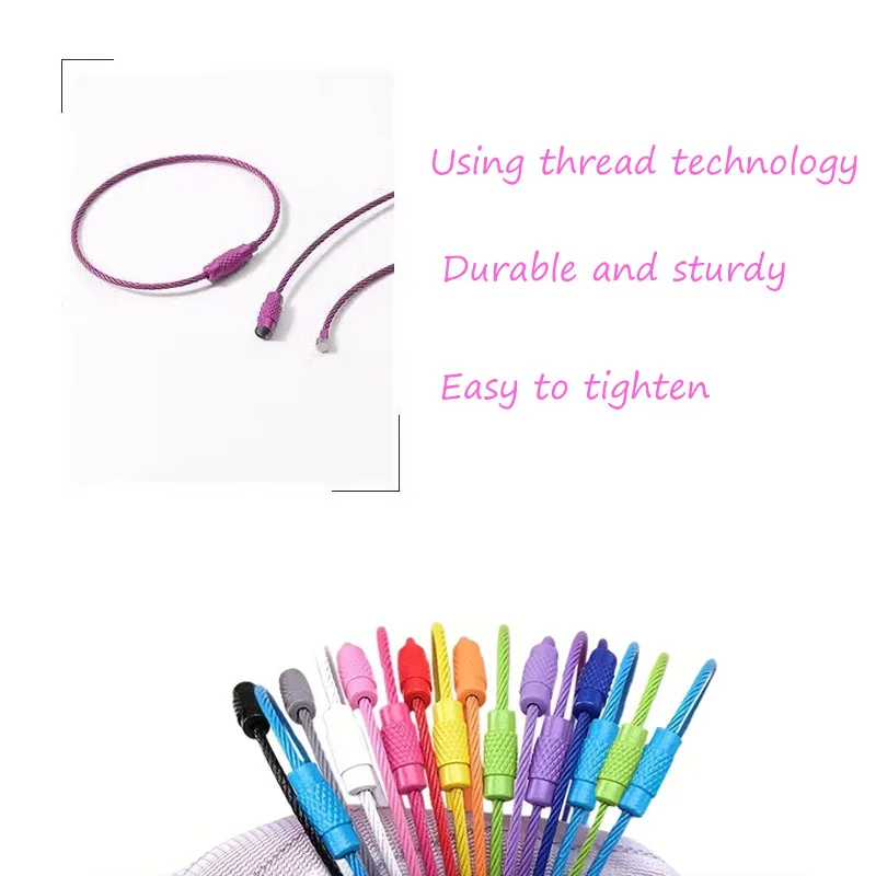 10pcs Candy Colored Handmade DIY Production of Steel Wire Rope Keyrings, Multi-Color Accessories, Circular Rings Buckles