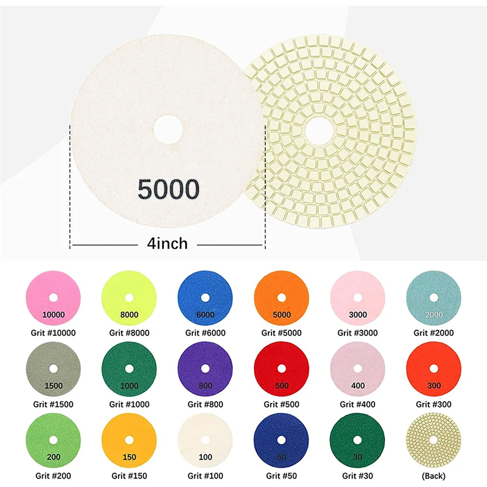 4"Diamond Polishing Pad 30-10000 Grit Wet/Dry Granite Concrete Marble Glass Stone Sanding For Polish Hon Restor Grind Tools