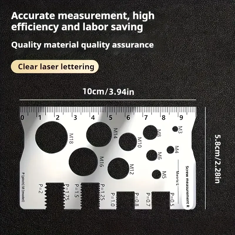 304 Stainless Steel Screw Measuring Gauge Set - Precision Thread Pitch & Bolt Size Caliper Tool | M12 Diameter Ruler | Ideal Fat