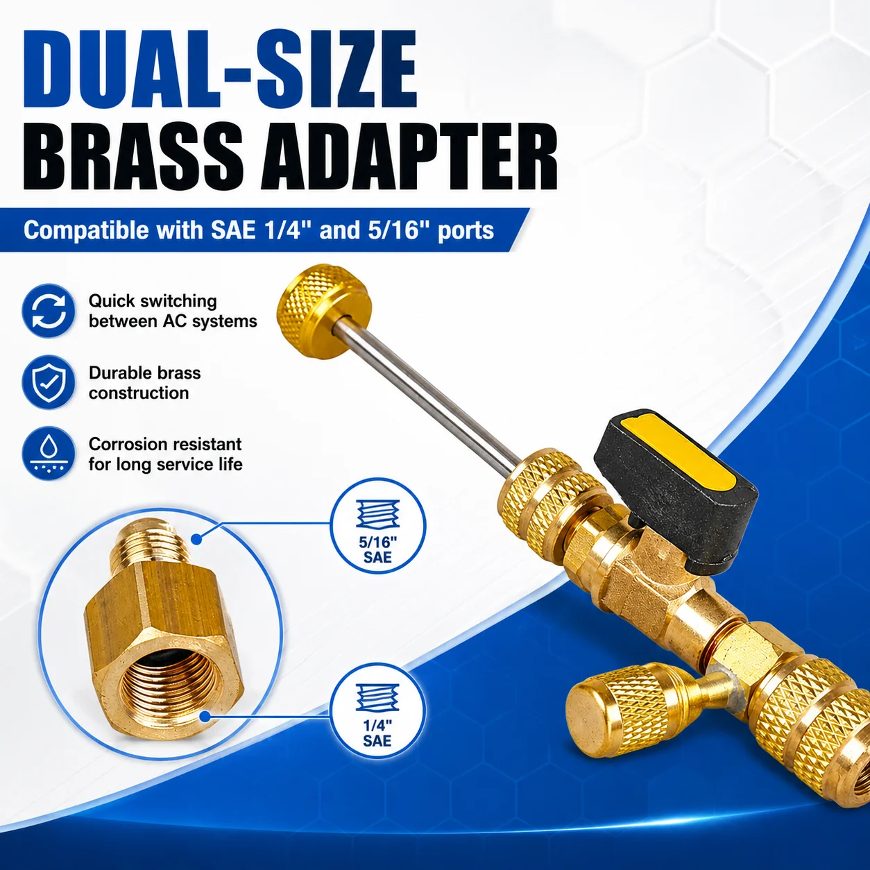 Dual Size 1/4" & 5/16" Port Valve Core Remover Installer Kit Tool with 10PCS 5v1 Valve Cores and Double Head for Refrigerant