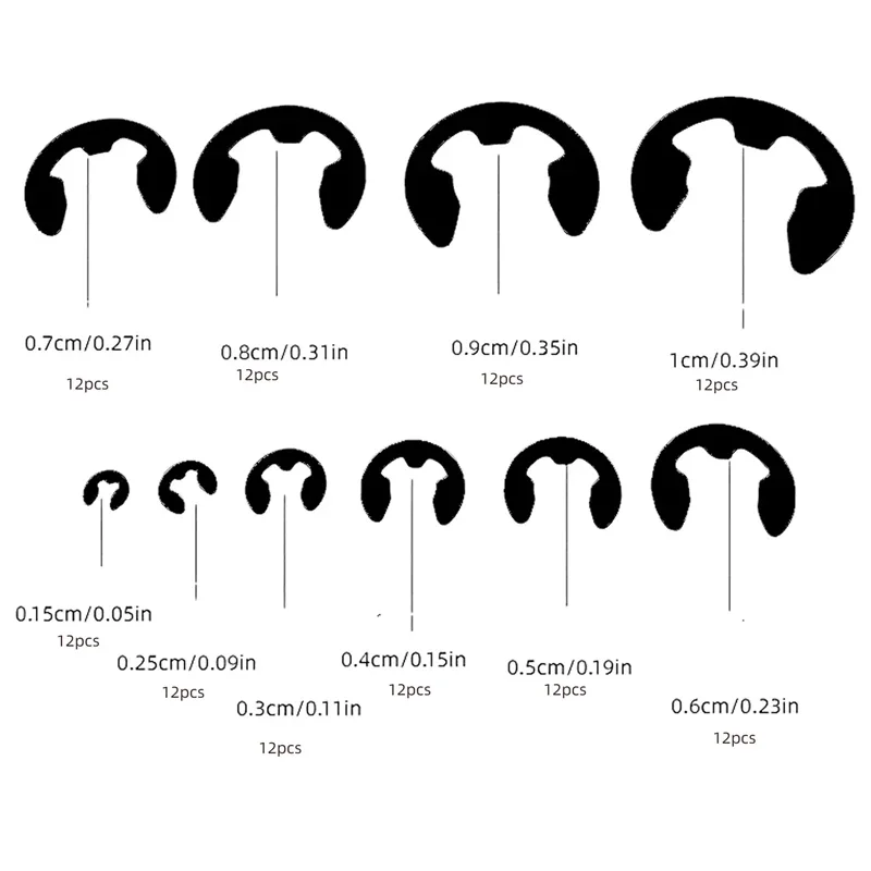 120pcs Black Stainless Steel Retaining Circlip Set Snap Ring E-clip Washer Assortment For Shaft Fastener M1.5-m10 Utility Tools