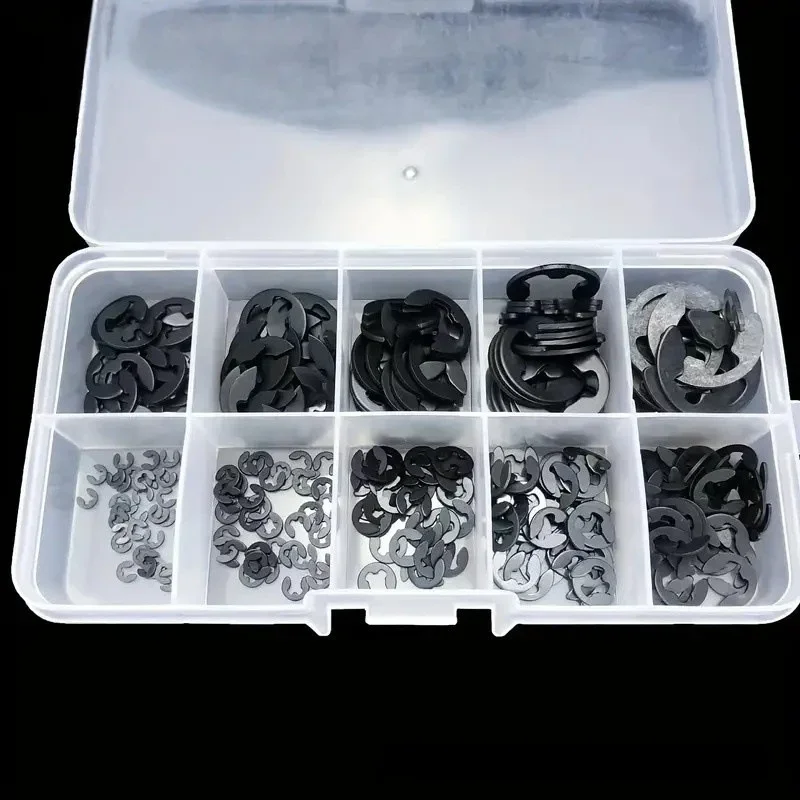 120pcs Black Stainless Steel Retaining Circlip Set Snap Ring E-clip Washer Assortment For Shaft Fastener M1.5-m10 Utility Tools