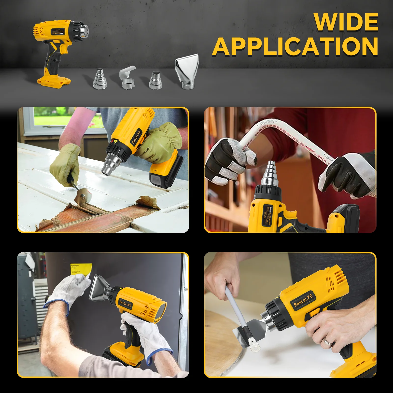 400W Cordless Heat Gun Adjustable Temperature 50℃-550℃ Fast Heating Hot Air Gun Shrink Wrapping for Dewalt 20V Battery Pin