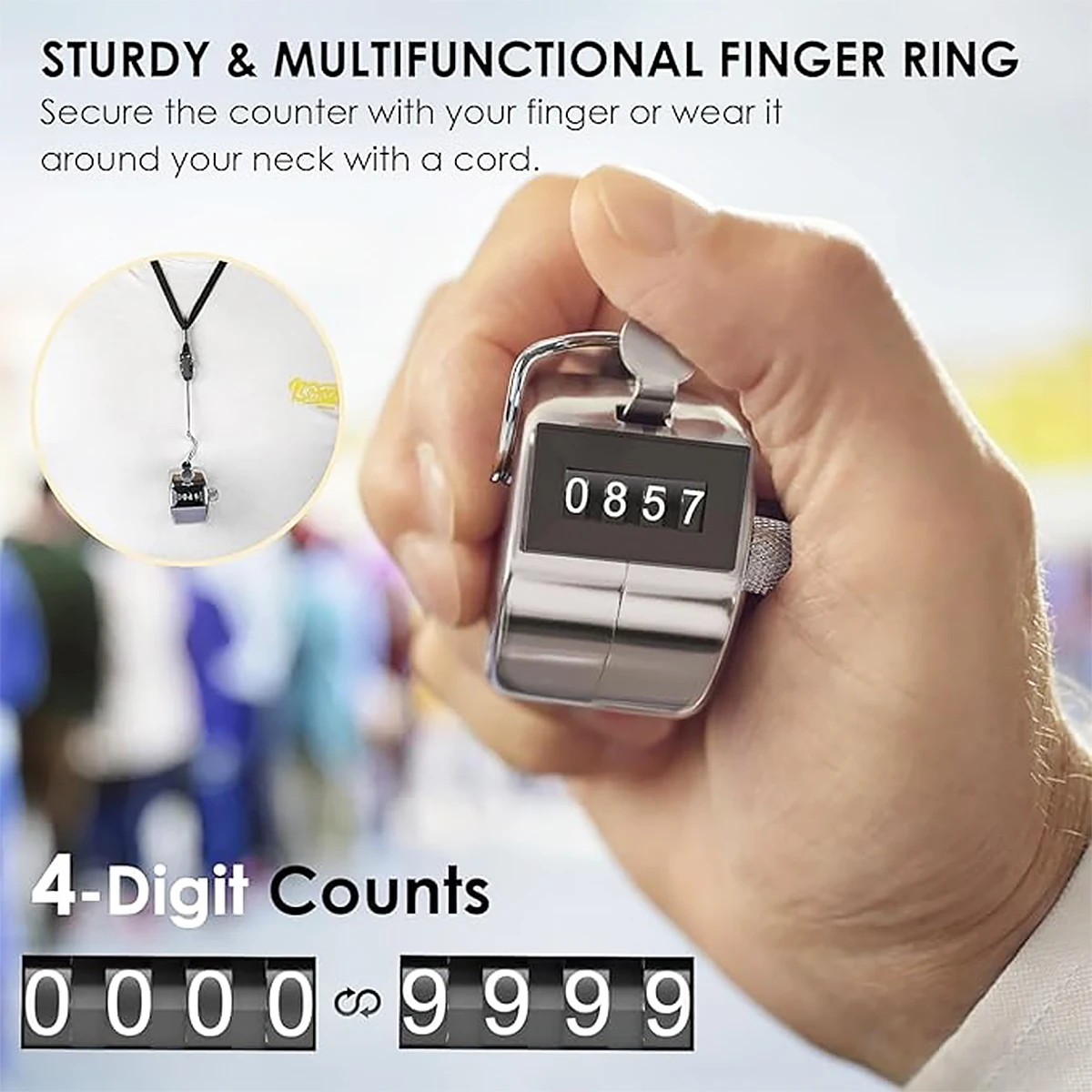 Metal Handheld Tally Counter 4-Digit Number Count Clicker,Mechanical Counters Clickers Pitch Counter for Coaching, Fishing, Golf