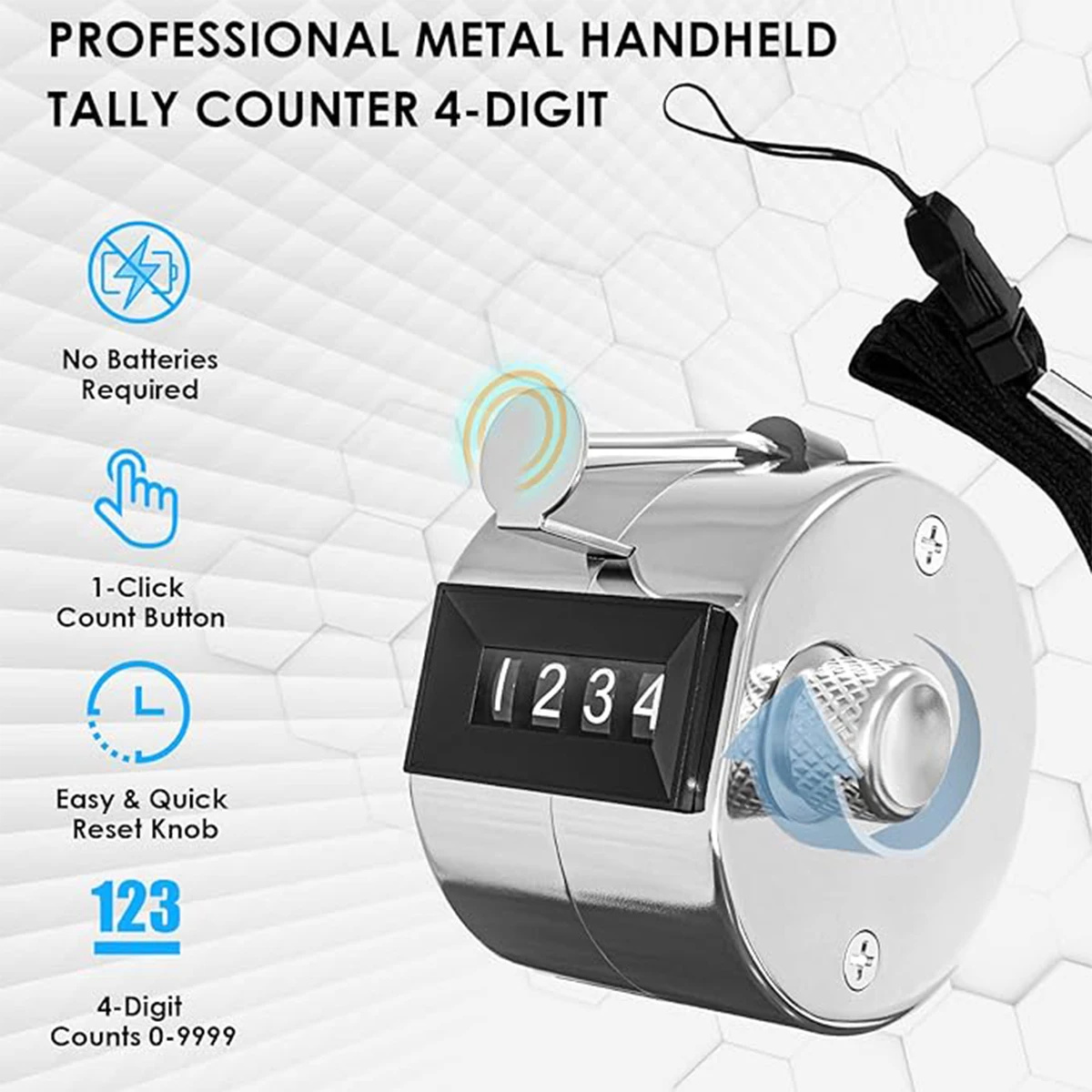 Metal Handheld Tally Counter 4-Digit Number Count Clicker,Mechanical Counters Clickers Pitch Counter for Coaching, Fishing, Golf