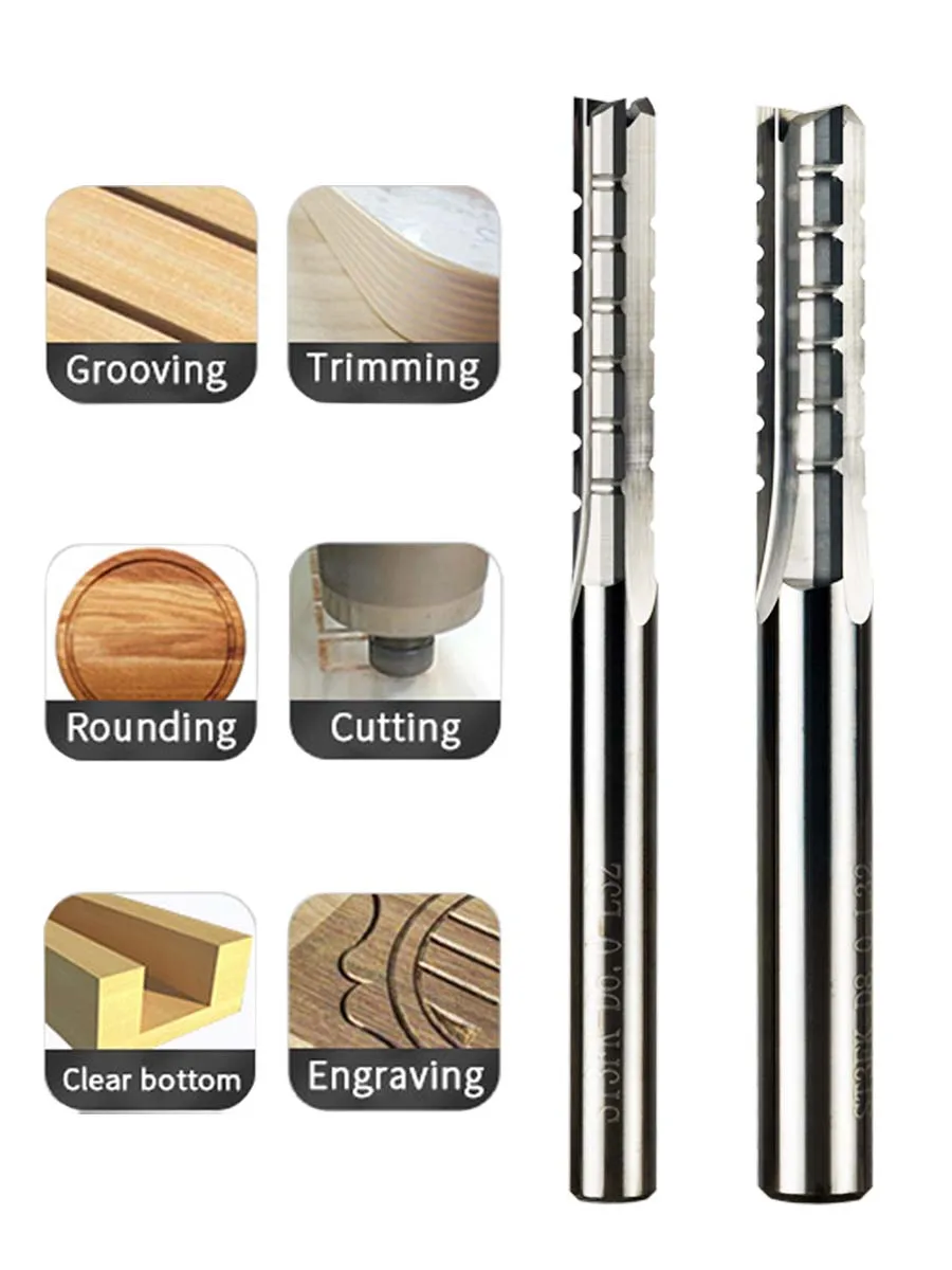 Dreanique 1pc 3 Straight Flutes Carbide Milling Cutter Chipbreaker Woodworking Carving CNC Trimming Slot Bit Plywood