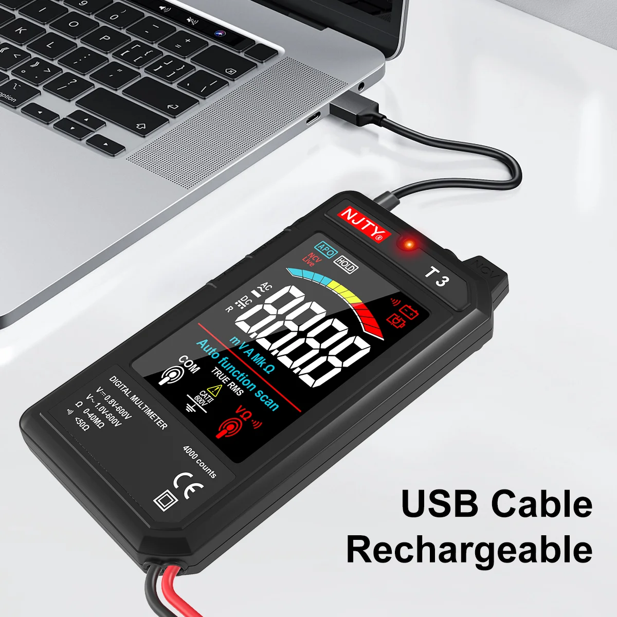 NJTY T3 MINI Smart Digital Multimeter Color Screen USB Rechargeable 4000 Counts Auto Ranging Voltage  Resistance NCV Live Wire