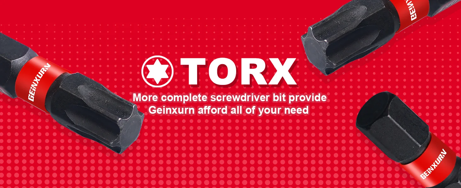 Geinxurn 2 Inches Impact Tough Magnetic Power Bit Set(T30),Torx Head Power Bits,S2 Alloy Steel Star T30 Screwdriver Bits Set