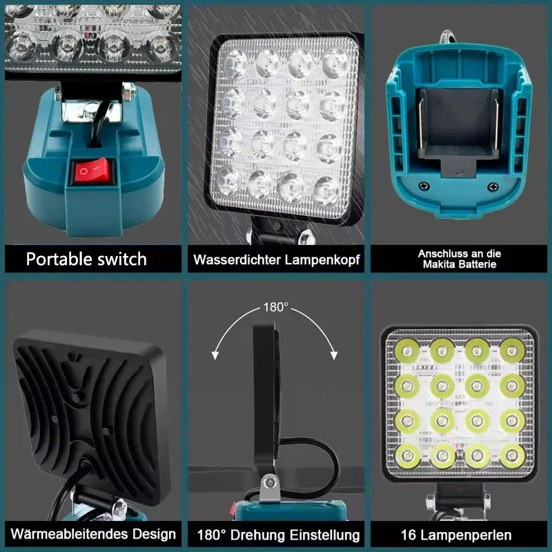 For Makita 14.4V-18V Li-ion Battery Lantern Outdoor Flashlight 3 inch Cordless LED Work Light Camping Lamp Emergency Lighting