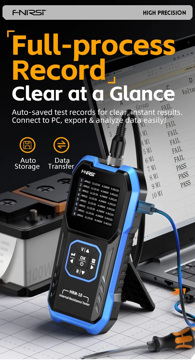 FNIRSI HRM-10 Battery Voltage Intemal Resistance Tester High-precision Trithium Lithium lron Phosphate 18650 Battery Tester
