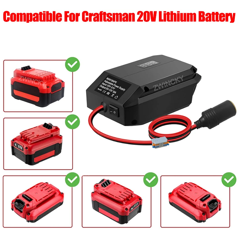 18V to 12V Step Down Converter For Makita/Dewal/Milwaukee/Bosch, Battery Adapter Cigarette Lighter Adapter Power Wheel Adapter