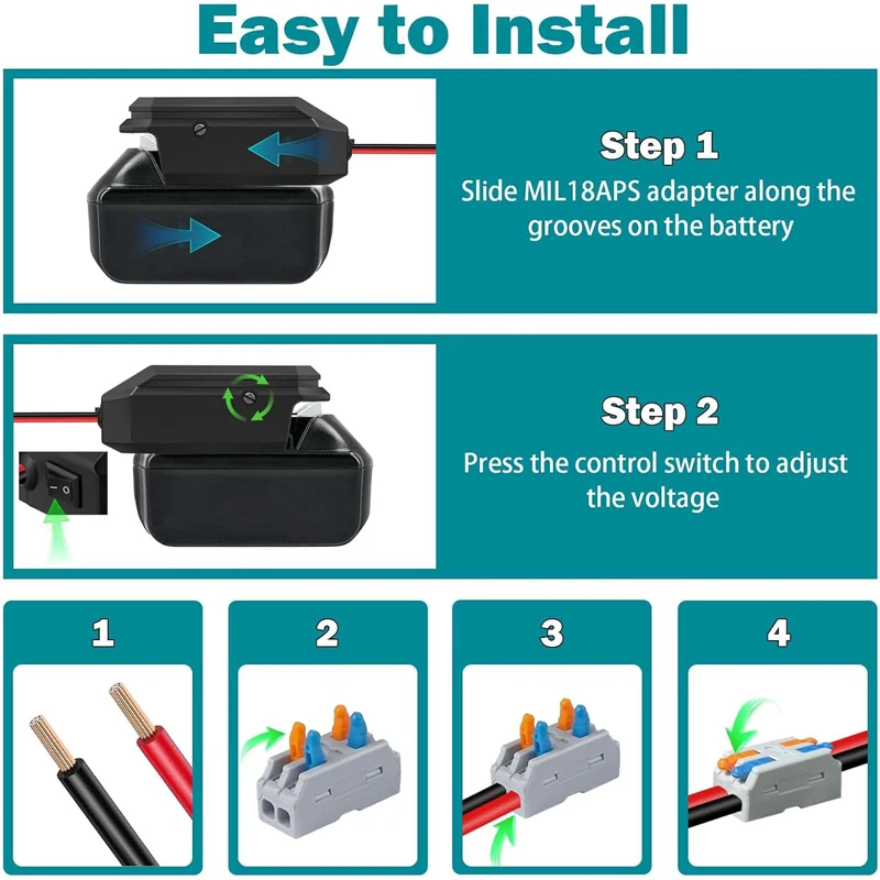 18V to 12V Step Down Converter For Makita/Dewal/Milwaukee/Bosch, Battery Adapter Cigarette Lighter Adapter Power Wheel Adapter