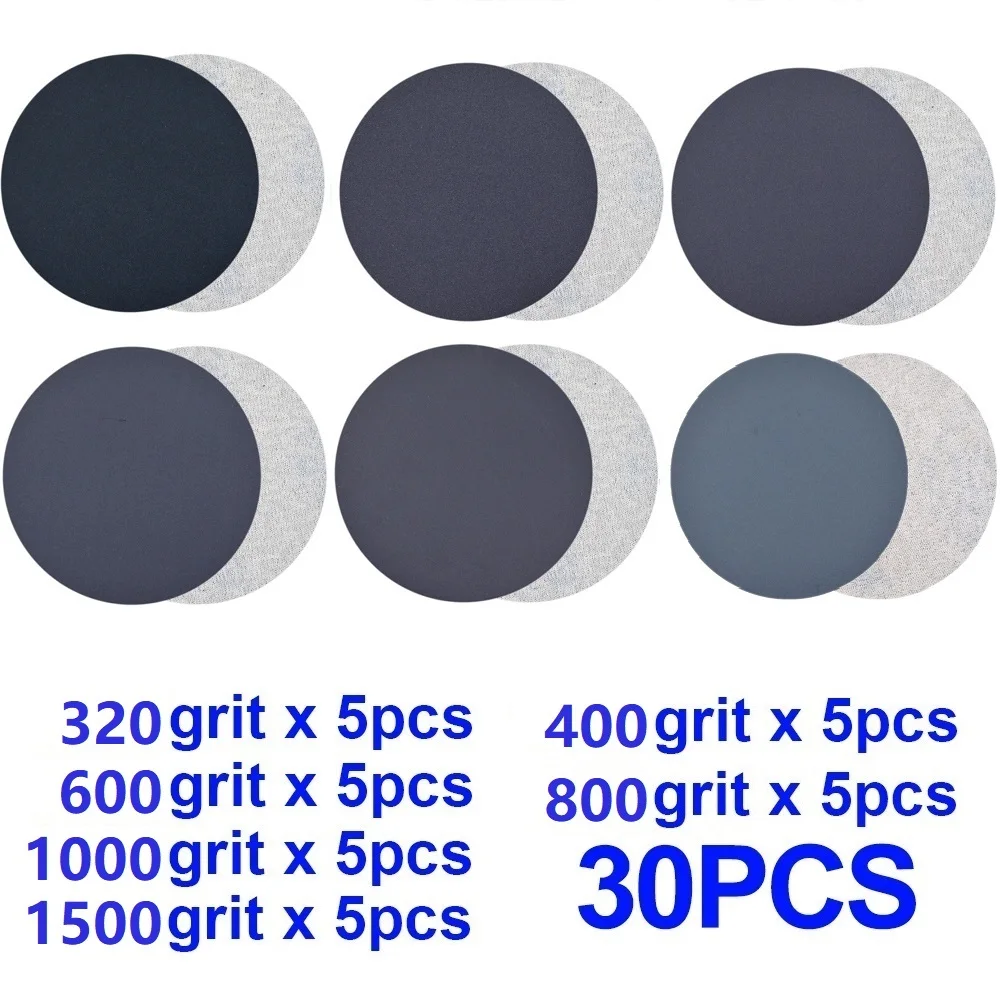 30Pcs 3inch 75mm Sanding Discs Wet/Dry Sandpaper 320, 400, 600, 800, 1000, 1500 Grit High Quality Sand Carabiner Round Sand Tray