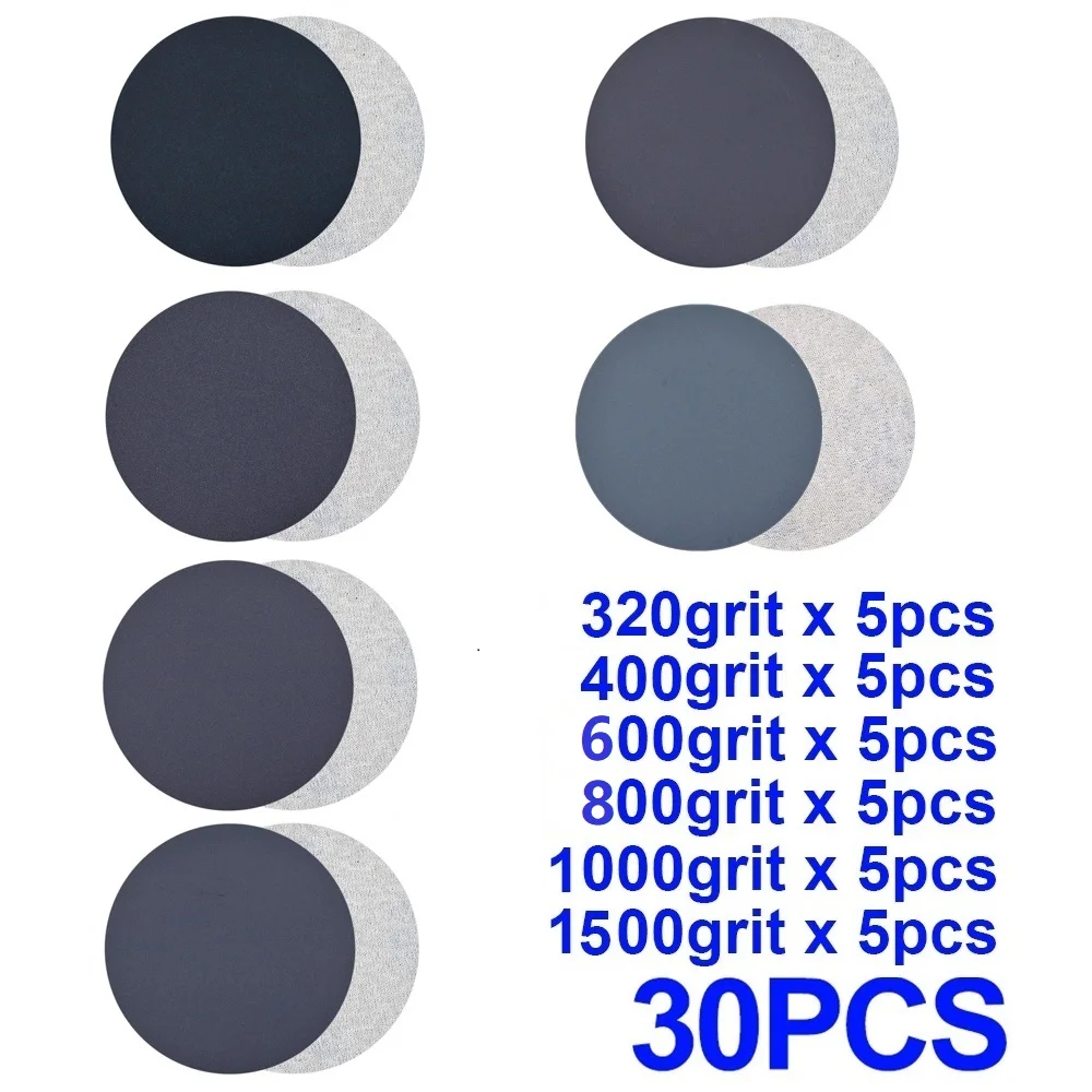 30Pcs 3inch 75mm Sanding Discs Wet/Dry Sandpaper 320, 400, 600, 800, 1000, 1500 Grit High Quality Sand Carabiner Round Sand Tray