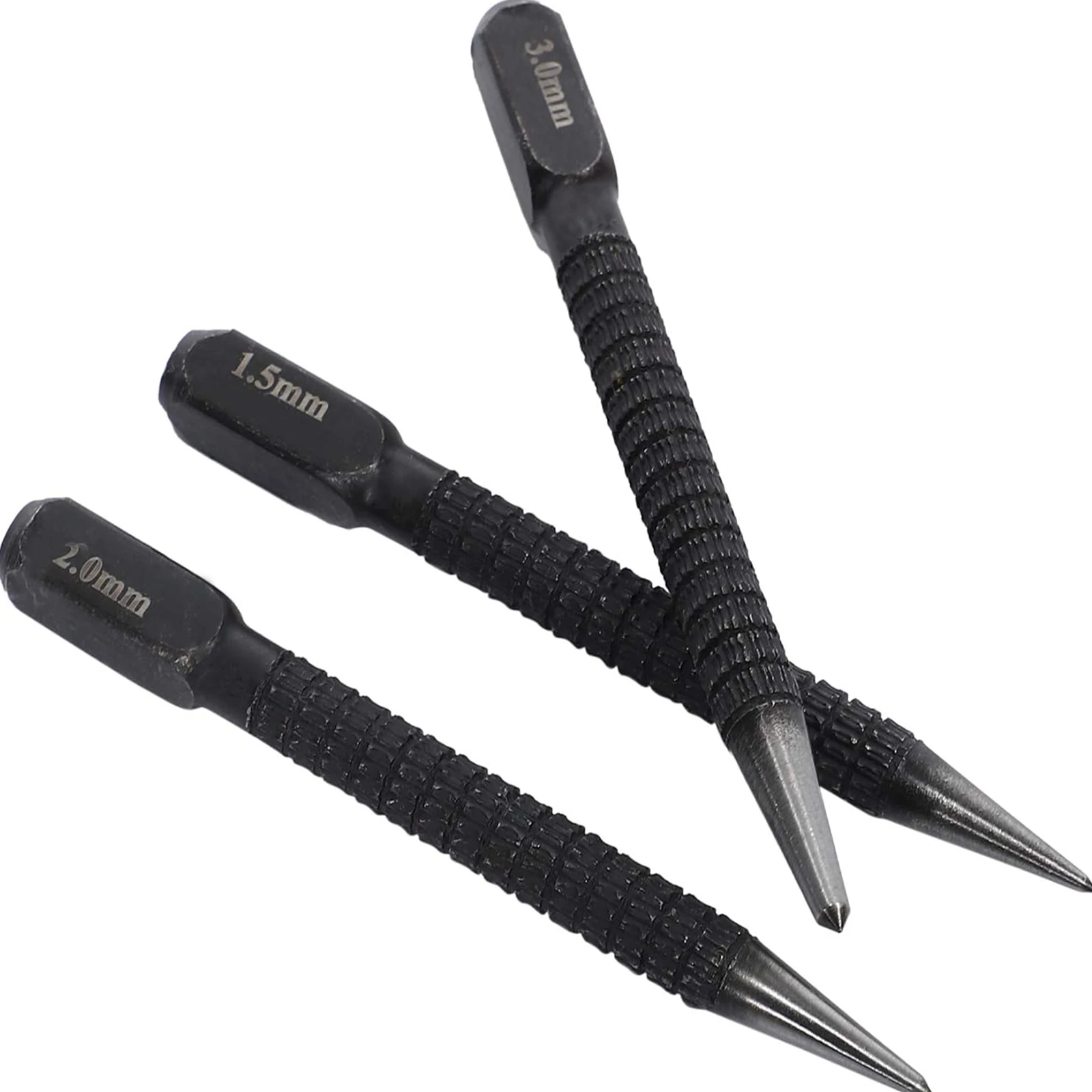 3pcs High-carbon Steel Center Punch Set, Non-Slip Center Pin Punch Used For Drilling Of Alloy Steel Metal Wood,1.5/ 2 /3mm
