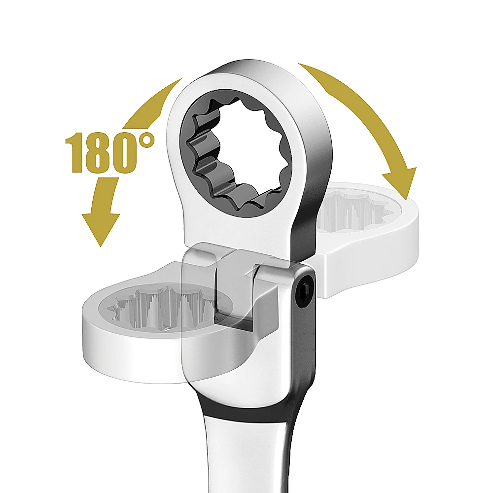 Flex-head Ratcheting Wrench Set,1Pcs Metric 6-24mm Chrome Vanadium Steel Universal Spanners for Car Repair Hand Tools