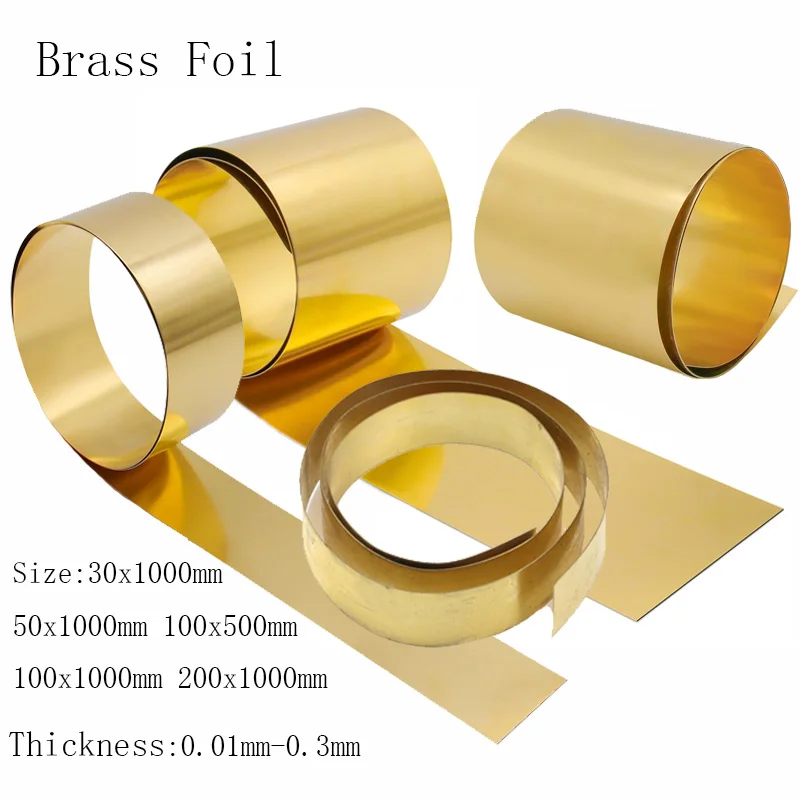 1pcs Brass Foil Thick 0.01-0.3mm Width 10-200 mm Brass Skin Brass Metal Thin Sheet Foil Plate Length 100mm~1000mm