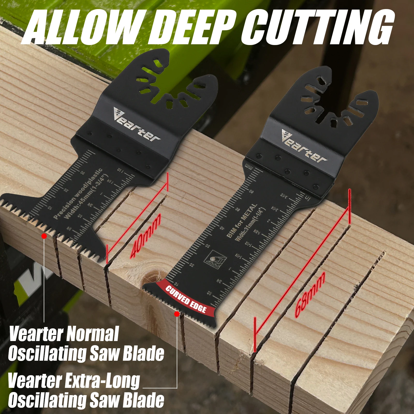 Vearter 7Pack 31mm Bi-Metal Extra Long Oscillating Saw Blade, Curved Edge Precision Cutting For Metal, Nailed Wood, Drywall, PVC