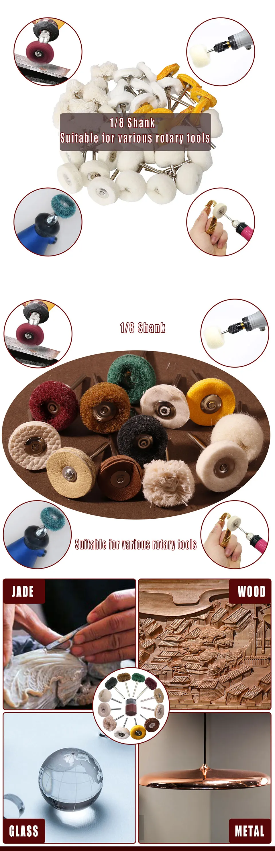 Polishing Wheels Wool Felt Abrasive Jewelry Watch Buffing Wheel For Dremel Rotary Tool Accessories