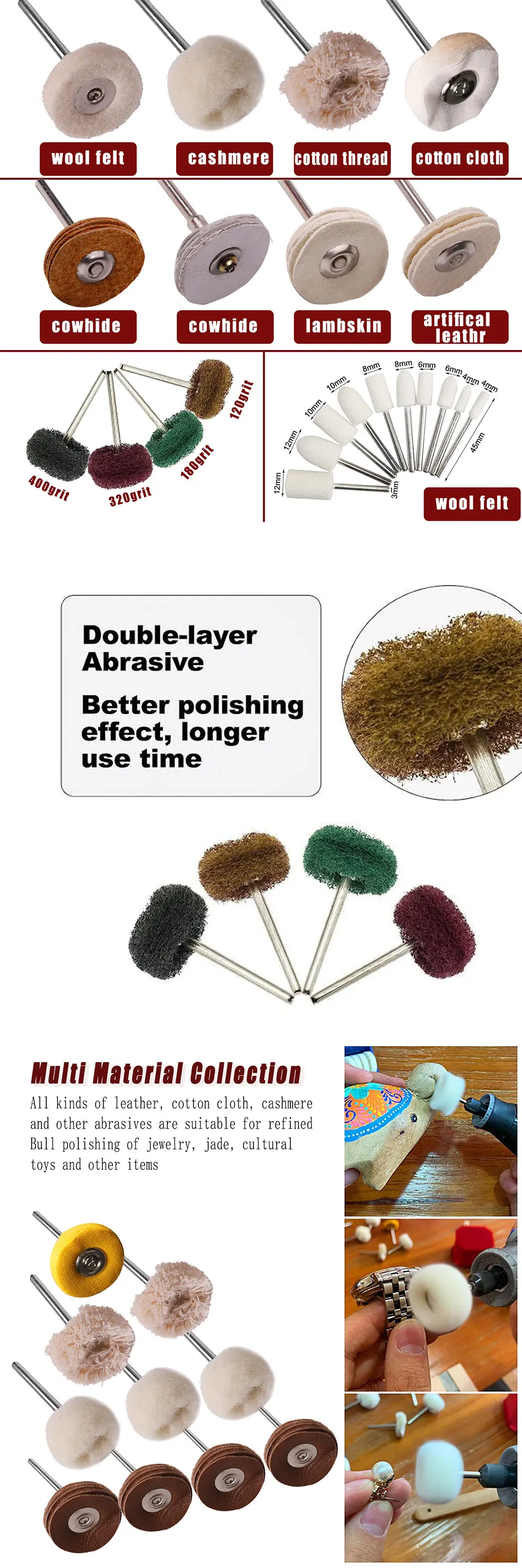 Polishing Wheels Wool Felt Abrasive Jewelry Watch Buffing Wheel For Dremel Rotary Tool Accessories