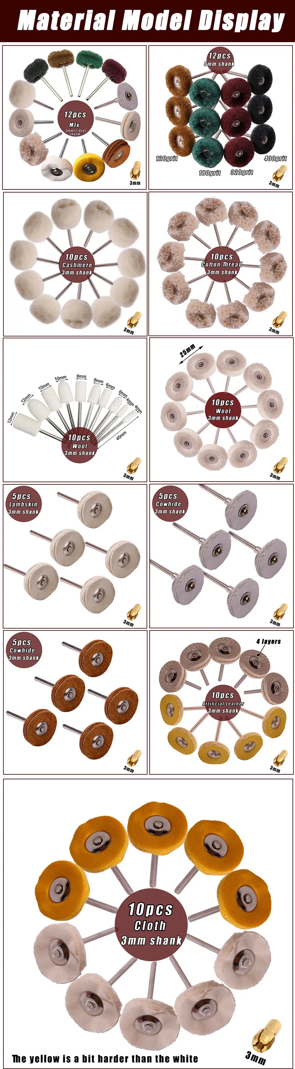 Polishing Wheels Wool Felt Abrasive Jewelry Watch Buffing Wheel For Dremel Rotary Tool Accessories