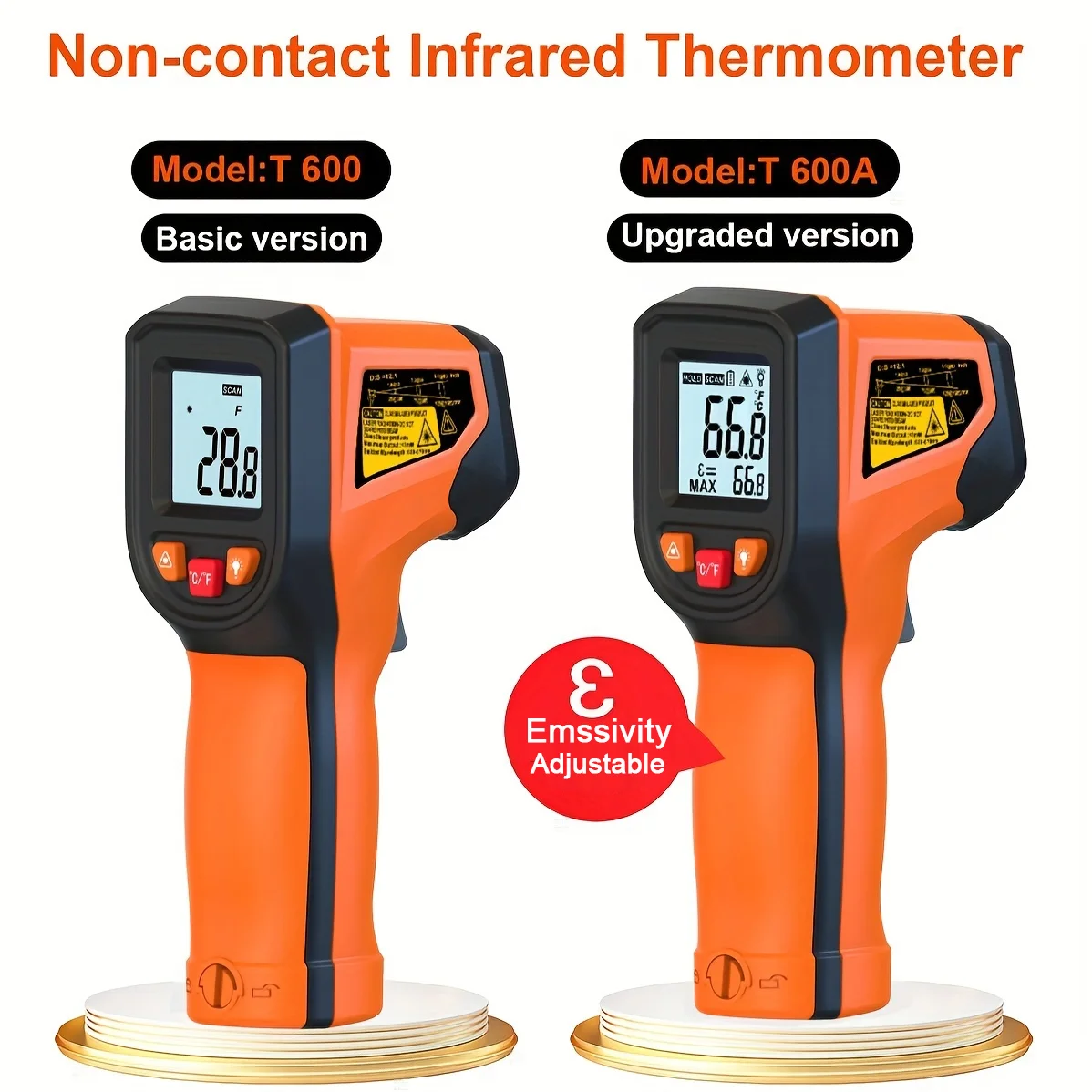 NJTY T600 T600A Infrared Thermometer Laser Temperature Gun Sensor Handheld Non-contact IR-LCD Heat Industrial Pyrometer 600 °C